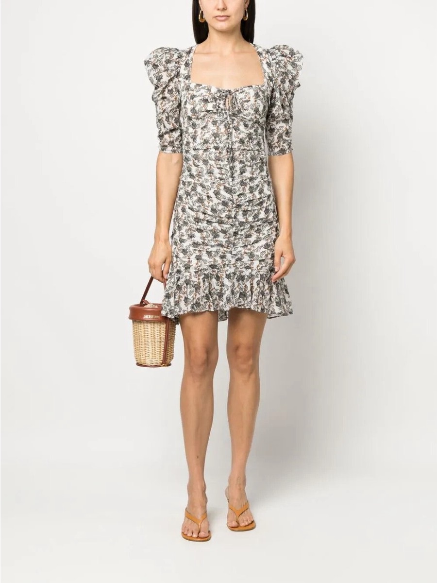 Marant Toile Galdino Ruched Printed Cotton-Voile Mini Dress
